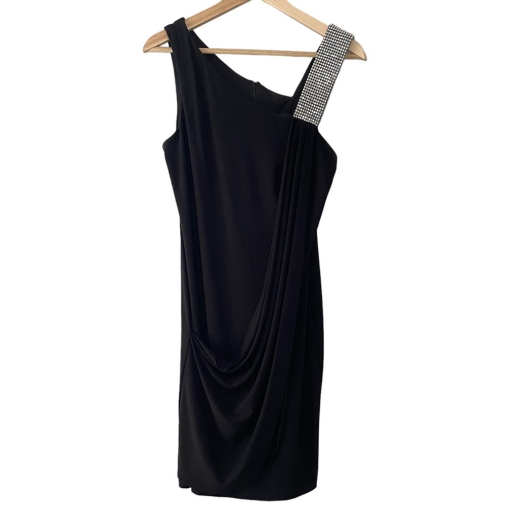 Betsy & Adam Black Formal Dress Women’s Size 8 One Shoulder Rhinestones